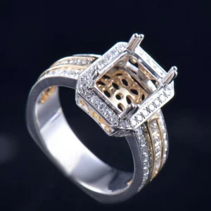 Vinatge Emerald Cut 9×7mm Natural Diamond Euro Style Ring Semi Mounting 14K Gold - Picture 1 of 8