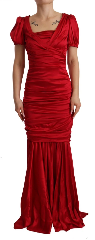 Dolce&Gabbana Women Red Dress Silk Stretch Zip Mermaid Sheath Bodycon Wrap IT 40