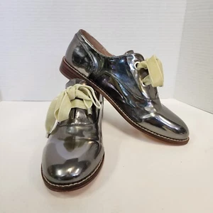Midnight Velvet Oxford Damenschuhe 10 W glänzend silber Samt Schnürsenkel Event Cocktail - Bild 1 von 11