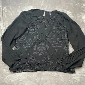 White House Black Market Blouse Top Women's 12 Black Viscose Holiday Burnout - Picture 1 of 13