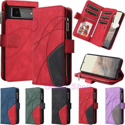 For Google Pixel 6 / 6 Pro Zipper Wallet Card Slot Flip Leather Phone Case Cover - Image 1 of 4