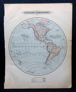 1884 Mapa del Hemisferio Occidental Harper and Brothers Copyright 1875 efímero - Imagen 1 de 1