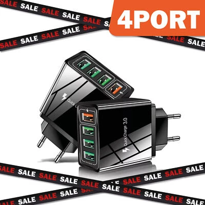 Caricabatteria Veloce Spina 4x Porta USB 5V-3A Alimentatore Adattatore PC Tablet - Immagine 1 di 4