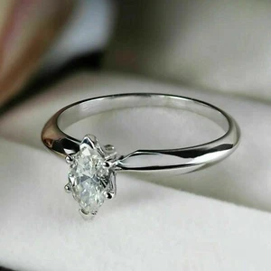 Anello di Fidanzamento Donna Solitario Simulato Marchesa 1 Ct Placcato Oro Bianco 14k - Foto 1 di 7