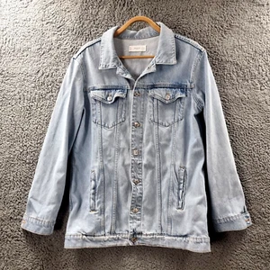 Mango Womens Jacket Size M/L Faded Blue Denim Long Sleeve Collared - Picture 1 of 13