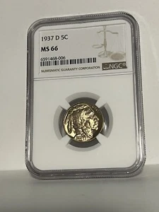 STUNNING 1937-D BUFFALO NICKEL 5C NGC MS 66 LUSTRIOUS EXCELLENT EYE APPEAL - Picture 1 of 2