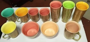 11 Raffiaware Insulated Melmac Burlap Plastic Cups Mugs Tumblers Bowls Retro - Picture 1 of 15