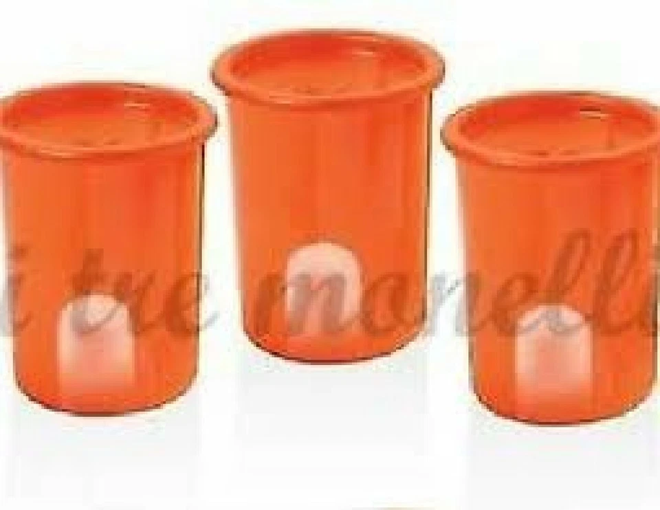 TUPPERWARE SET 3 OBLO' DA 1,1LITRO PER ZUCCHERO CAFFE' SALE COLORE  ARANCIO - Immagine 1 di 1