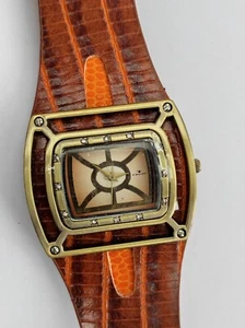Tavan reloj de correa de cuero con estampado de barro rectangular de cuarzo p... - Imagen 1 de 9