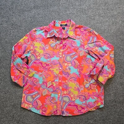 Top Chaps Mujer Talla XL Pequeño Rosa Paisley Colorido Botón Manga 3/4 Informal Foto 1 de 4