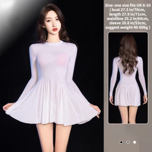 Halbtransparentes Damenkleid ausgestellter Saum Langarm Party Nacht Clubwear Erotik - Bild 1 von 13