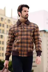Barabas Men's Plaid Wool Winter Bomber Jacket 4BH91 - Picture 1 of 31