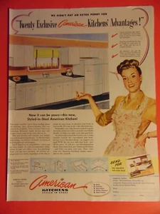 1947 AMERICAN KITCHENS Styled in Steel Vintage Print Ad - Bild 1 von 1