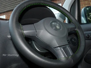 REAL BLACK LEATHER STEERING WHEEL COVER FOR DODGE RAM 4 2500 GREEN STITCH 09-15 - Picture 1 of 4