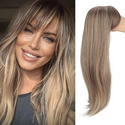 Peluca rubia resaltada de 18"" con flequillo pelucas 100 % cabello humano pelucas delanteras de encaje 13X4 Foto 1 de 3