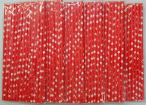 Red Paper Straws With White Stars (90 Straws) - Picture 1 of 1