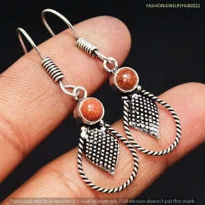 Sunstone Gemstone Ethnic Handmade Drop Dangle Earrings Jewelry GM 4 FES-1247 - Picture 1 of 1