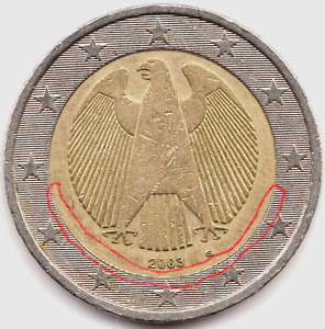 2-Euro-Münze Seltene Deutschland 2003 Matrixfehler – doppelter Rand unten.