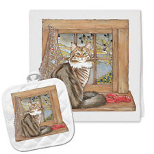Maine Coon Cat Kitchen Dish Towel and Pot Holder Gift Set
