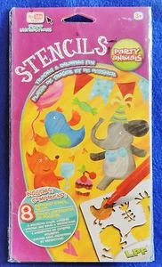 {Party Animal Stencils Tracing & Drawing Fun 8 Stencil Sheets & 3 Color Markers - Picture 1 of 2