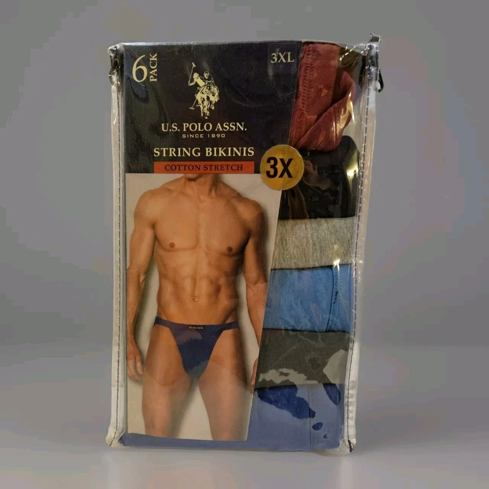 US MENS POLO ASSN STRING BIKINI COTTON STRETCH UNDERWEAR size 3X (2 PACKS OF 6)