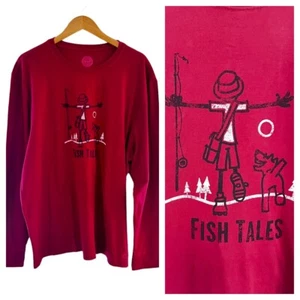 NWT Life Is Good Men's XL Fishing Camping Theme T-Shirt Long Sleeve Red - Picture 1 of 17