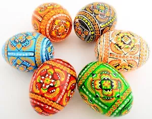 6 Wooden Ukrainian Pysanky Pysanka Easter Painted Eggs. Highest quality! - Picture 1 of 4