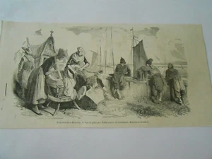 Gravure 1846 - Souvenirs de la Hollande vue du petit port d'emmeloort - Bild 1 von 1