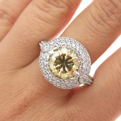 Anillo JUDITH RIPKA 925 Plata de Ley Corte Redondo Canario y Blanco C Z Talla 11 Foto 1 de 4