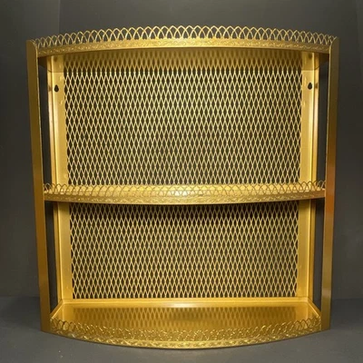 Estante de pared de baño vintage de metal dorado de 3 niveles MCM Hollywood Regency Foto 1 de 4
