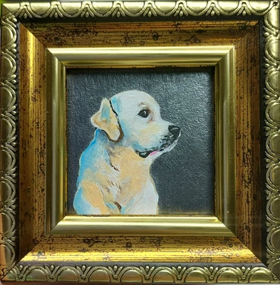 Labrador Dog Oil Painting Gift Framed Portrait  Hand-painted Golden Retriever - Image 1 of 4