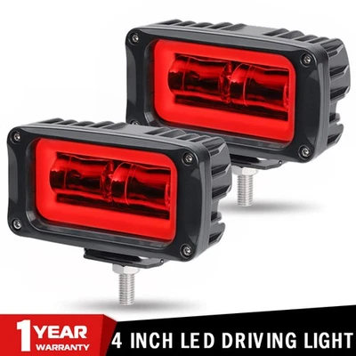 2X 4" LED Work Light Bar Flood Spot Driving Red Halo Angle Eye Offroad Truck SUV - Image 1 of 4