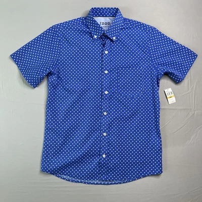 Camisa Izod Para Hombres Pequeña Azul Ventaja Rendimiento Geométrica AOP Abotonada SS NUEVA CON ETIQUETAS Foto 1 de 4