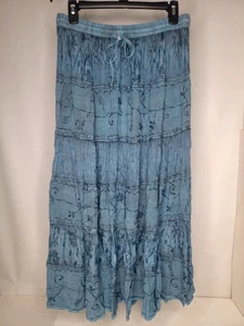 Maxi gonna vintage Just Cruising taglia libera (30x34) blu ricamata 100% rayon - Foto 1 di 6