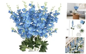 8PCS Delphinium Artificial Flowers 33.5'' Blue Faux Larkspur Flowers Long Stem - Picture 1 of 7