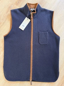 NEW N.Peal Milano Suede Trim Gilet Carbon Navy 100% Cashmere Mens Small RRP £495 - Picture 1 of 12