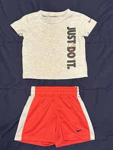 Nike Just Do It Baby Shirt And Shorts Gray And Red Size 12 Months - Picture 1 of 12