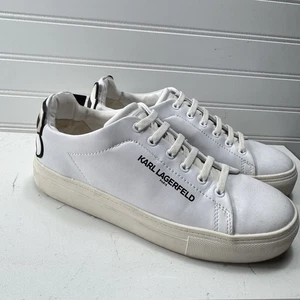 Karl Lagerfeld Paris Damen-Schnürschuhe Sneaker Logo weiß Größe 8 " - Bild 1 von 12