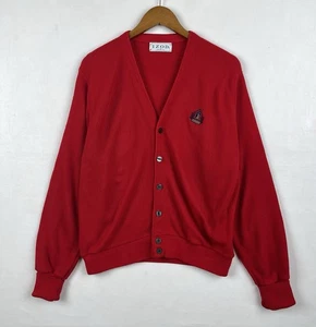 Vintage Izod Knit Red Sweater Preppy Cardigan USA Made Size Medium - Picture 1 of 21
