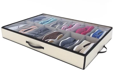 New Woffit Under Bed Shoe Storage Organizer with Zipper 12 Compartments - Tan - Image 1 of 2