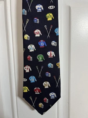 Alynn Neckwear Tie Navy Lacrosse LAX by Eric Holch 100% Silk Sports Jersey - Image 1 of 4