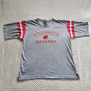 Vintage 1990s Lee Sport Tshirt Unisex Large Grey Wisconsin Badgers Football USA - Picture 1 of 12