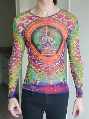 Rara Camisa de Tatuagem de Malha Jean Paul Gaultier SM Manga Longa Deusa Hindu Kali - Imagem 1 de 4