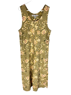 Jane Ashley Dress M Green Floral Linen Blend Cottagecore Romantic Y2K Boho VTG - Image 1 of 4