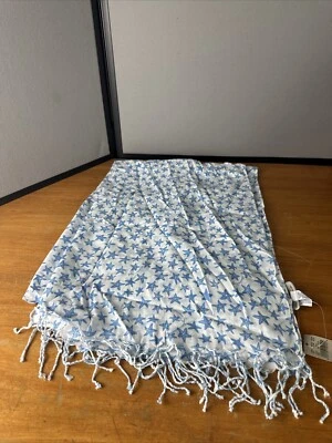 Women's American Eagle Starfish Print Wrap Shawl Scarf Fringe White Blue NWT - Image 1 of 4