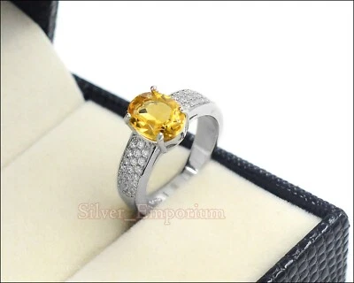 925 Argento Sterling Naturale Citrino Gemma Novembre Portafortuna Fede Nuziale - Immagine 1 di 4