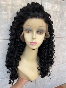 Long Black Kinky Curly Full Lace Front Human Hair Blend Heat Ok Wigs Women Natur - Picture 1 of 20