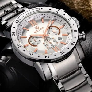 Men Quartz Watch Business White Wristwatch Three-eyes Waterproof Luminous Watch - Picture 1 of 15
