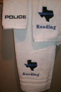 Blue Line Polizei Texas Staatspolizist personalisiert 3 Stück Badetuch Set - Bild 1 von 1