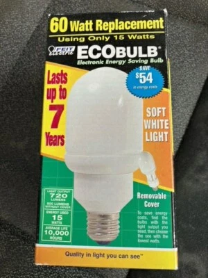 LIGHT BULB FEIT ELECTRIC ESL15C 15W 120V Ecobulb Soft White Screw Base 10,000 Hr - Image 1 of 4